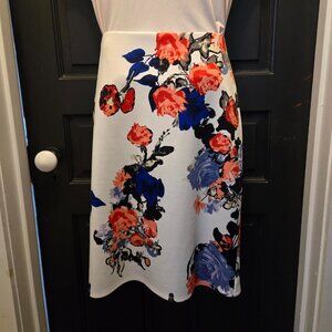 NYCC Pencil Floral Skirt Womens Size Large Back Slit Smooth Elastic Waistband